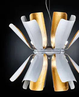 Závesné svietidlá Metallux Závesná lampa Tropic 60 cm biela/lístkové zlato