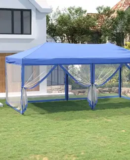 Záhradné párty stany Skladacia party stan s bočnicami 3 x 6 m Dekorhome Modrá
