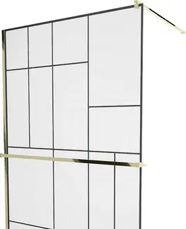Sprchové dvere MEXEN/S - KIOTO Sprchová zástena WALK-IN s poličkou a držiakom uterákov 70 x 200, transparent/čierna 8 mm, zlatá 800-070-121-50-78