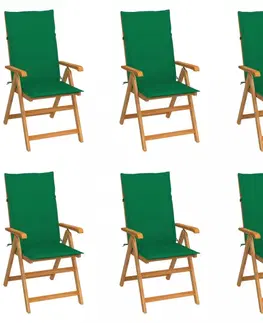 Zahradné stoličky Záhradná stolička 6 ks teak / látka Dekorhome Zelená