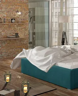 Postele NABBI Monzo UP 180 čalúnená manželská posteľ s roštom tyrkysová