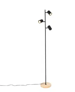 Stojace lampy Moderná stojaca lampa čierna s drevom 3-svetlo - Jeana