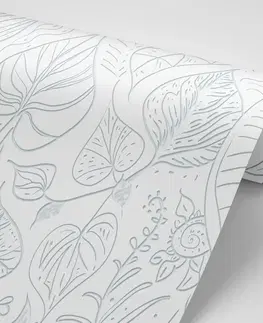 Tapety príroda Tapeta magické listy v bielom prevedení