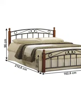 Postele Manželská posteľ, čerešňa/čierny kov, 160x200, DOLORES