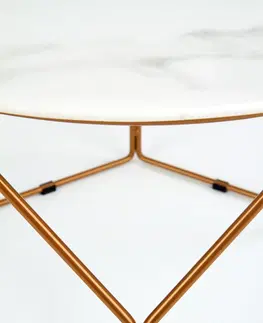 Konferenčné stolíky HALMAR Madison okrúhly príručný stolík biely mramor / zlatá