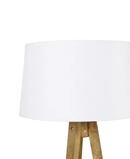 Stojace lampy Vidiecky statív vintage drevo s ľanovým odtieňom biela 45 cm - Tripod Classic
