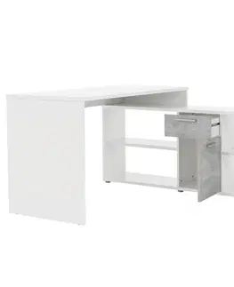 Písacie stoly PC stôl, biela/betón, NOE NEW