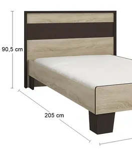 Postele NABBI Seina 900 jednolôžková posteľ s roštom dub sonoma / wenge magic