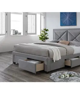 Postele KONDELA Xadra 160 čalúnená manželská posteľ s roštom sivá melírovaná / wenge
