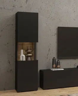 Obývacie steny EMMA 09 moderný set skrinka + tv stolík čierna/ dub wotan