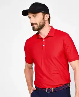 dresy Pánska golfová polokošeľa s krátkym rukávom WW500 červená