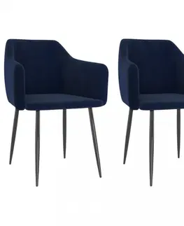 Jedálenské stoličky a kreslá Jedálenská stolička 2 ks zamat / kov Dekorhome Modrá