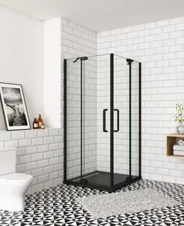 Sprchovacie kúty H K - Štvorcový sprchovací kút AIRLINE BLACK R101, 100x100, s dvoma jednokrídlovými dverami s pevnou stenou, rohový vstup SE-AIRLINEBLACKR101