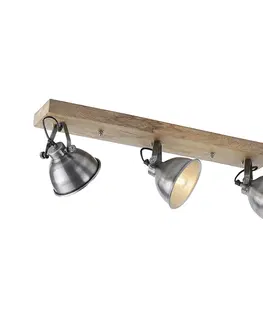 Stropne svietidla Priemyselné stropné svietidlo oceľové s dreveným 3-svetlom - Samia