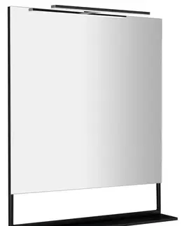 Kúpeľňa SAPHO - ERUPTA zrkadlo s poličkou a LED osvetlením 80x80cm, čierna matná ERU335