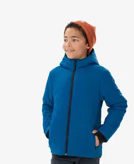 bundy a vesty Detská turistická hybridná prešívaná bunda pre 7 - 15 rokov modrá