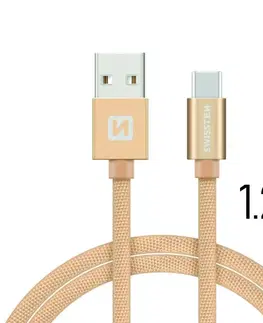 USB káble Dátový kábel Swissten textilný s USB-C konektorom a podporou rýchlonabíjania, zlatý 71521204