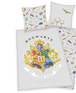 Obliečky Herding Bavlnené obliečky Harry Potter sivá, 140 x 200 cm, 70 x 90 cm