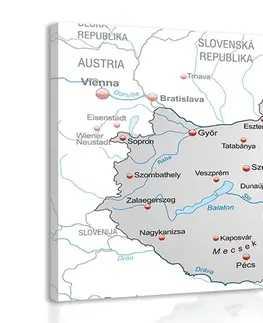 Obrazy mapy Obraz šedá mapa Maďarska s kontrastom