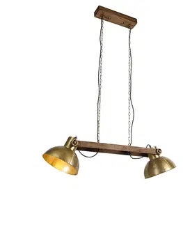 Zavesne lampy Priemyselná závesná lampa zlatá 2-svetlá s drevom - Mango