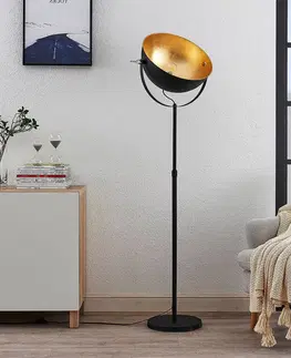 Stojacie lampy Lindby Stojaca lampa Muriel, 1 svetlo, čierna/zlatá