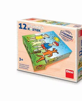 Drevené hračky DINO - Psík a mačička 12 drevených kociek