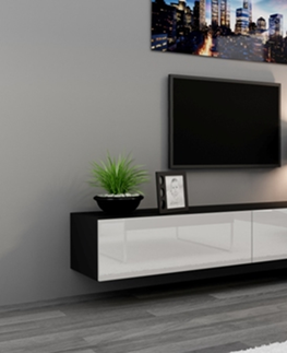 TV stolíky CAMA MEBLE Vigo 180 tv stolík na stenu čierna / biely lesk