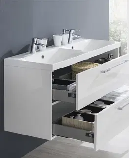 Kúpeľňový nábytok MEREO - Bino, kúpeľňová skrinka s keramickým umývadlom 121 cm, biela/dub CN673