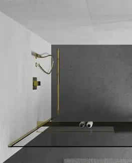 Sprchové dvere MEXEN/S - Kioto+ Sprchová zástena WALK-IN s poličkou a držiakom uterákov 85 x 200, transparent, zlatá 800-085-121-50-00