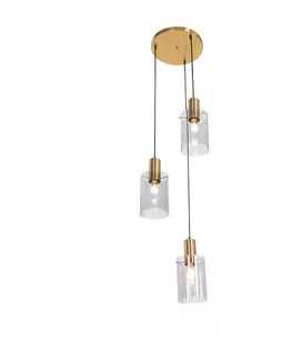 Zavesne lampy Moderná závesná lampa mosadzná s dymovým sklom 3-svetlá - Vidra