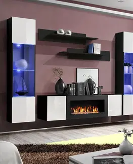 Podkrovný nábytok Obývacia stena + Biokrb Fly M3 + Skło biela/čierna+ LED