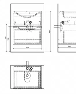 Kúpeľňa SAPHO - WAVE umývadlová skrinka 60x65x47,8cm, biela/mali wenge WA060-3021