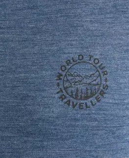 turistic Pánske trekingové tričko Travel 500 s krátkym rukávom z vlny merino modré