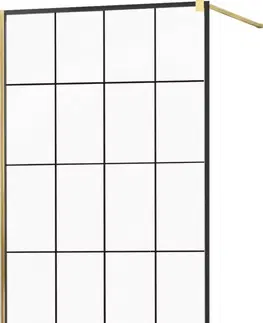 Sprchové dvere MEXEN/S - KIOTO Sprchová zástena WALK-IN 130x200 cm 8 mm, zlatá, čierny vzor 1 800-130-101-50-77