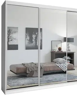 Spálňové šatníkové skrine Lux 250 Biely + 3 x Zrkadlo