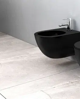 Záchody REA - Závesná WC misa vrátane sedátka RIMLESS Carlo Mini Slim čierna matná REA-C8489