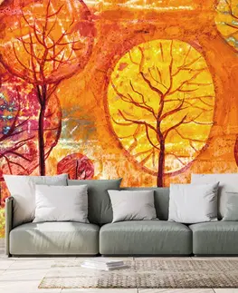 Tapety s imitáciou malieb Tapeta stromy vo farbách jesene