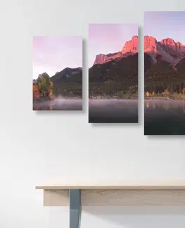 Obrazy prírody a krajiny 5-dielny obraz západ slnka nad Dolomitmi