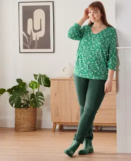Shirts & Tops Blúzkové tričko s trojštvrťovým rukávom, zelené s celoplošnou kvetinovou potlačou