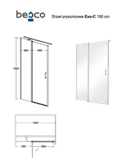 Sprchovacie kúty HOPA - Bezrámové sprchové dvere EXO-C - Farba rámu zásteny - Hliník chróm, Pevná stena - 100, Rozmer A - 100, Rozmer C - 190, Smer zatváranie - Univerzálny Ľavé / Pravé, Výplň - Číre bezpečnostné sklo - 6 mm BCEXOC100CC + BCEXOCH100CC