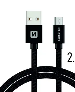 USB káble Dátový kábel Swissten textilný s Micro-USB konektorom a podporou rýchlonabíjania, čierny 71522301