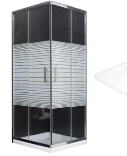 Vane MEXEN/S - Rio Sprchovací kút štvorcový 80x80 cm, transparent / dekor, chróm + vanička so sifónom 860-080-080-01-20-4010