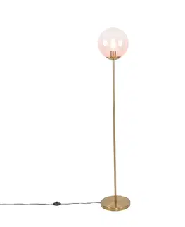 Stojace lampy Mosadzná stojaca lampa s ružovým sklom - Pallon Mezzi
