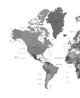 Obrazy na korku Obraz na korku mapa sveta v čiernobielej farbe
