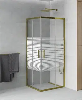 Sprchovacie kúty MEXEN - Rio sprchovací kút štvorec 80 x 80, pruhy, zlatá 860-080-080-50-20