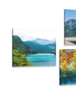 Zostavy obrazov Set obrazov imitácia maľby horského jazera