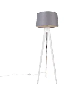 Stojace lampy Moderný statív biely s ľanovým odtieňom tmavošedý 45 cm - Tripod Classic