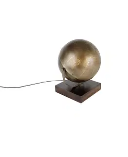 Stolove lampy Priemyselná stolová lampa bronzová s drevom - Haicha