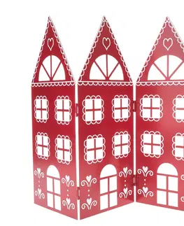 Vianočné dekorácie Vianočná kovová dekorácia Three houses červená, 68 x 39 x 2,5 cm