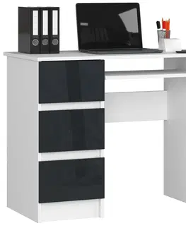 Písacie stoly Dizajnový písací stôl JIŘÍ90L, biely / grafitový lesk